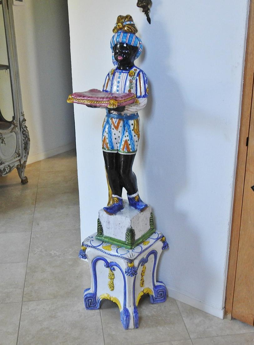 ITALIAN GLAZED POTTERY BLACKAMOOR STATUE (1 of 5)