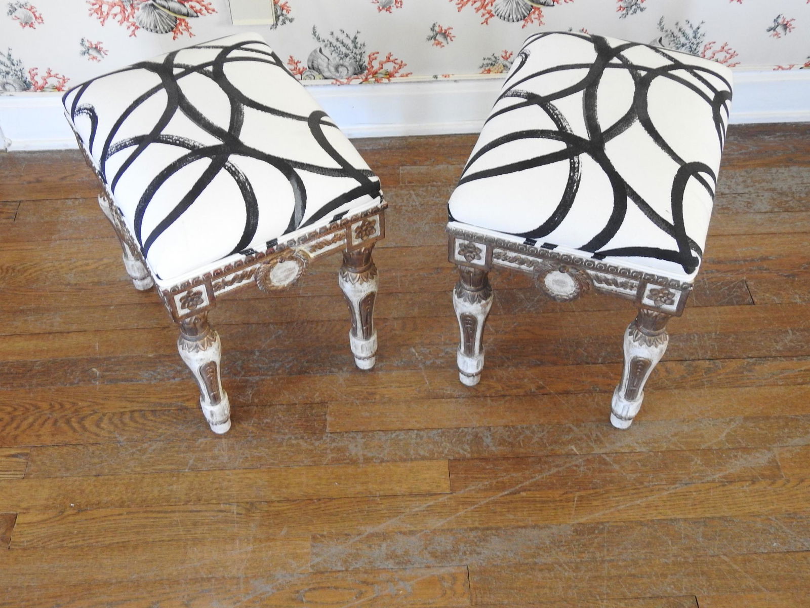 PAIR LOUIS XV STYLE FOOT STOOLS (1 of 4)