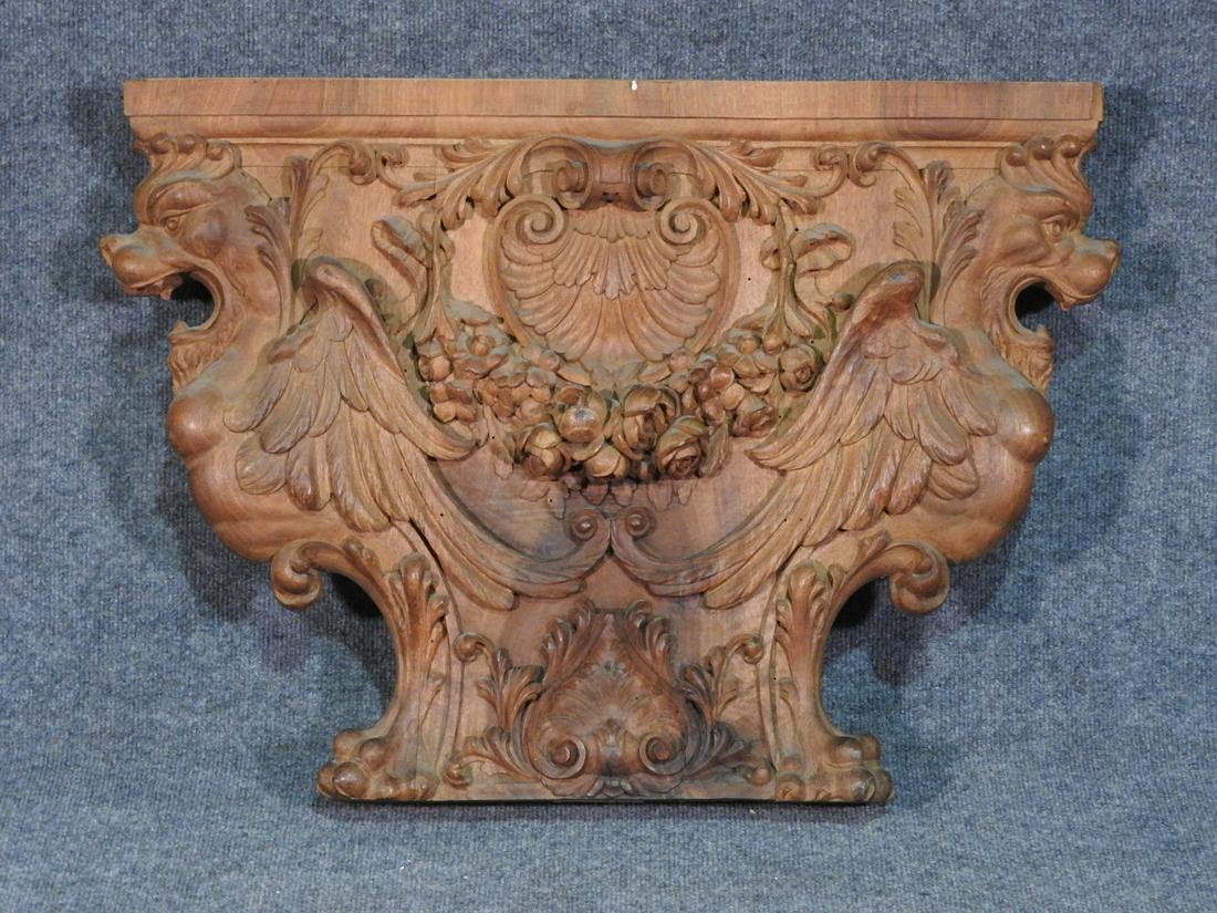ITALIAN RENAISSANCE STYLE CARVED ELEMENT: Carved wood. 21" h x 29 1/2" w x 4" d.