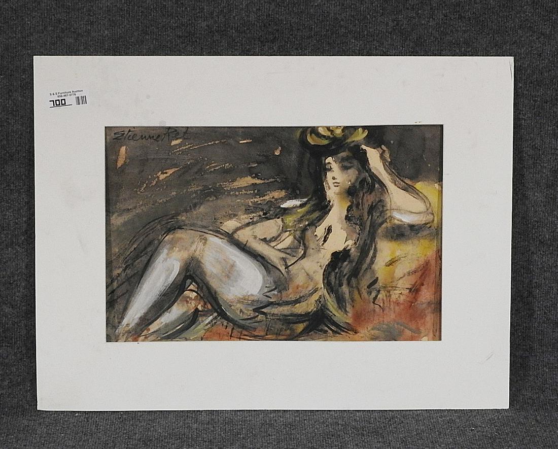 WATERCOLOR RECLINING NUDE: Signed left upper corner. Unframed. 12 5/8" h x 10" w.