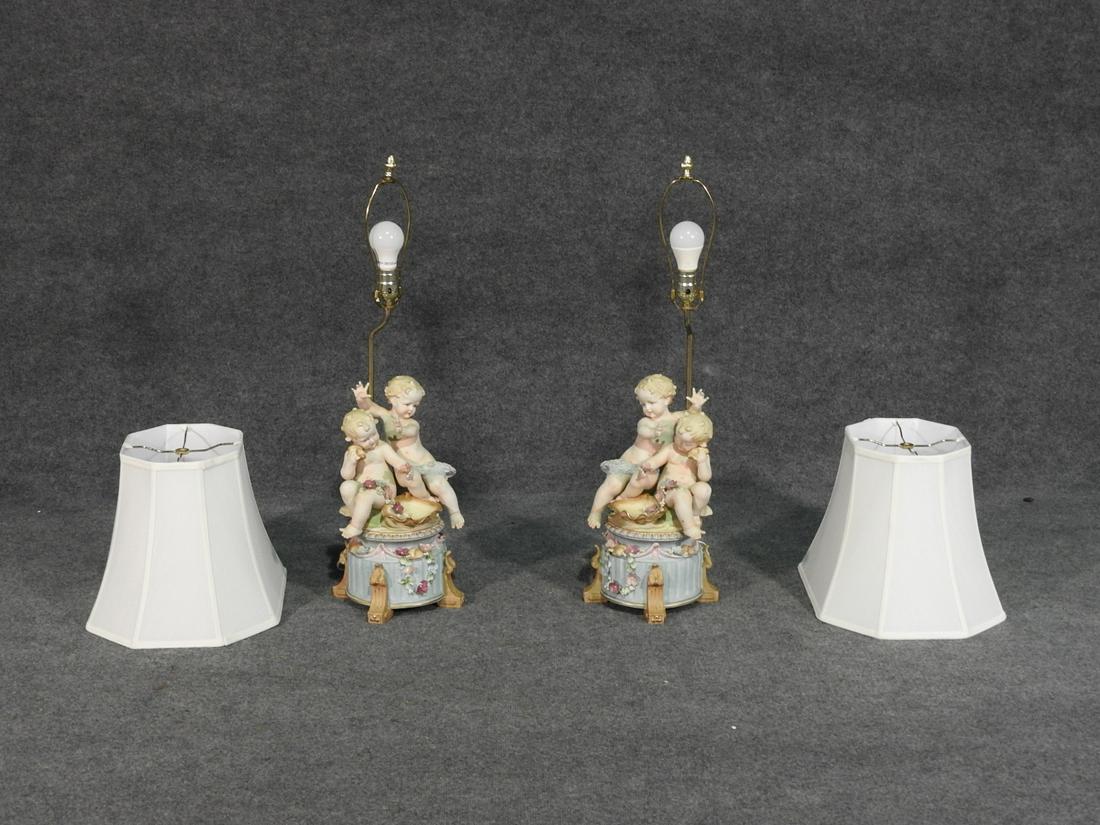 PAIR JAPANESE CERAMIC FIGURAL TABLE LAMPS (1 of 10)