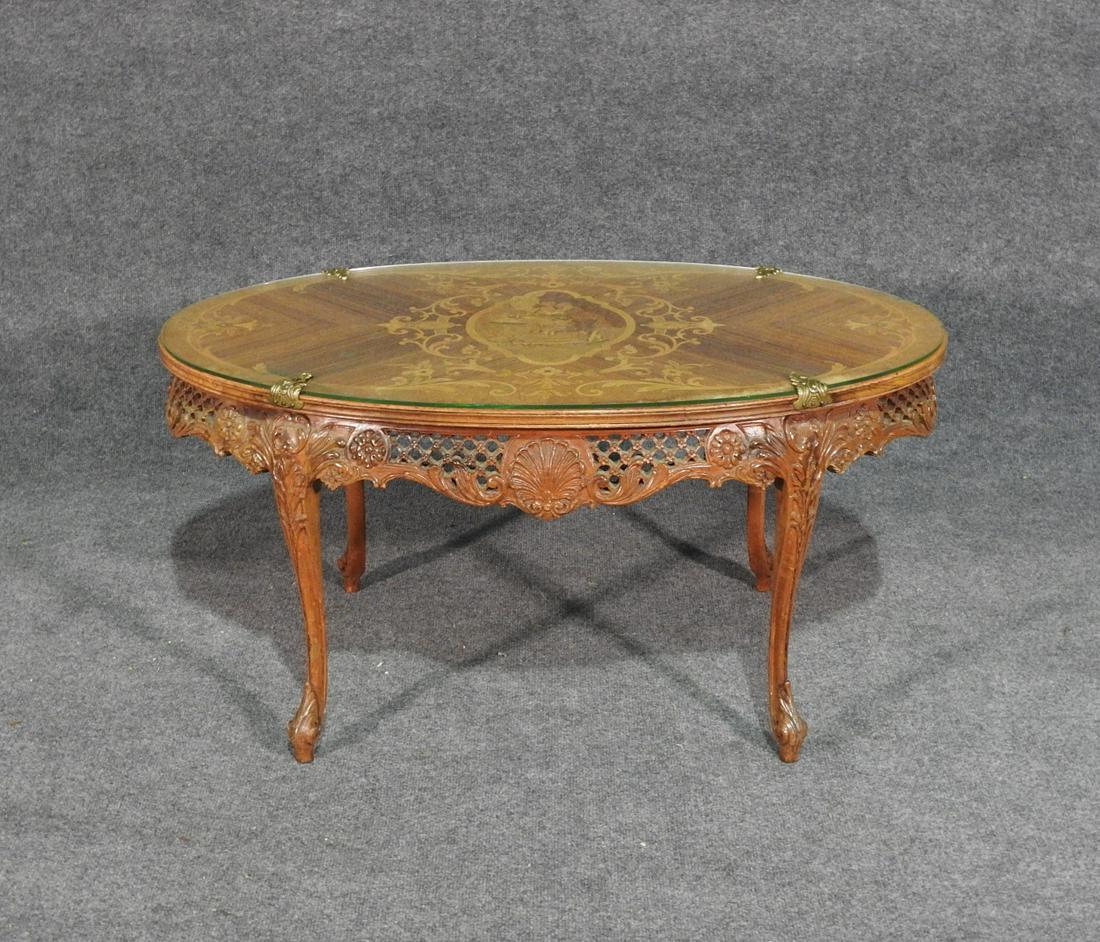 FRENCH CARVED INLAID COFFEE TABLE (1 of 8)