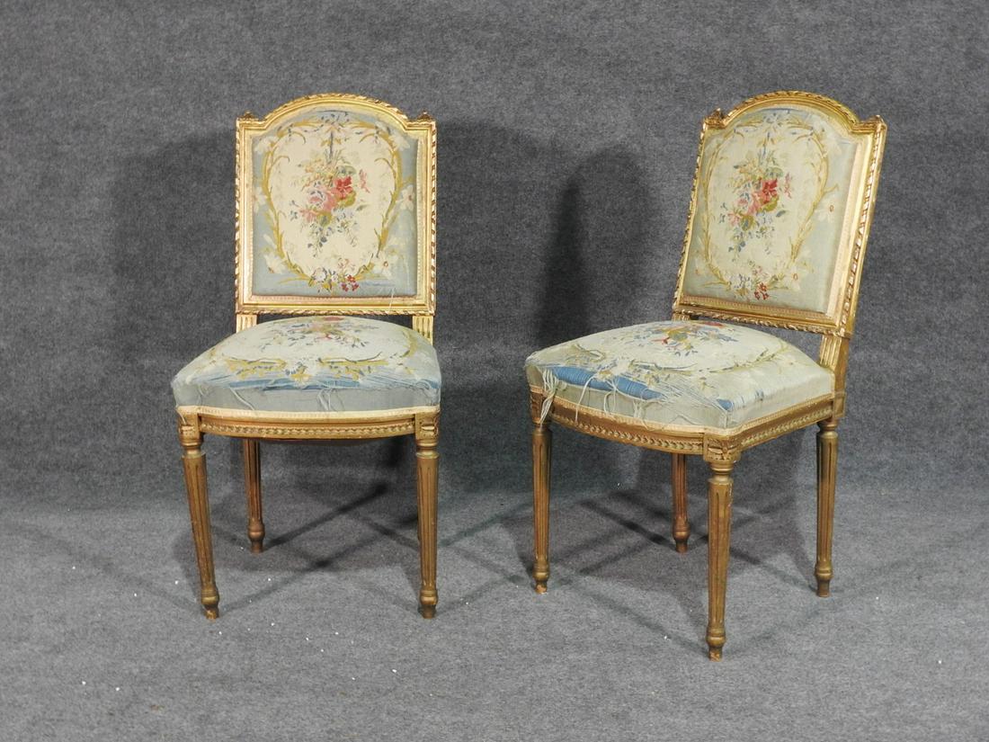 PAIR LOUIS XVI STYLE GILDED NEEDLEPOINT SIDE CHAIRS (1 of 6)