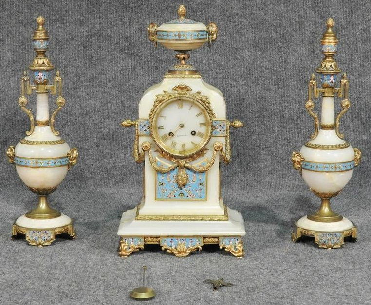 TIFFANY & CO. 3 PC MARBLE & BRONZE CLOCK SET (1 of 20)