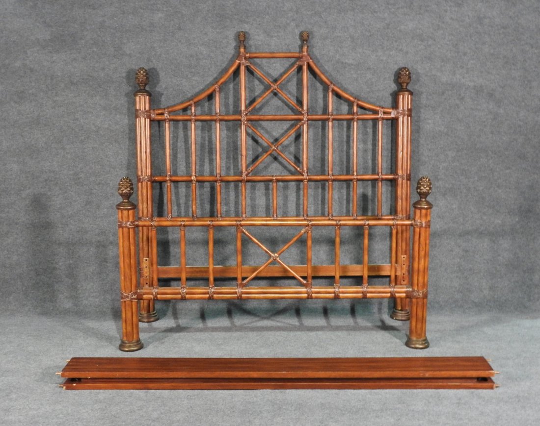 BAMBOO BED: Bamboo bed with pineapple finials H: 69in W:67 3/4in D: