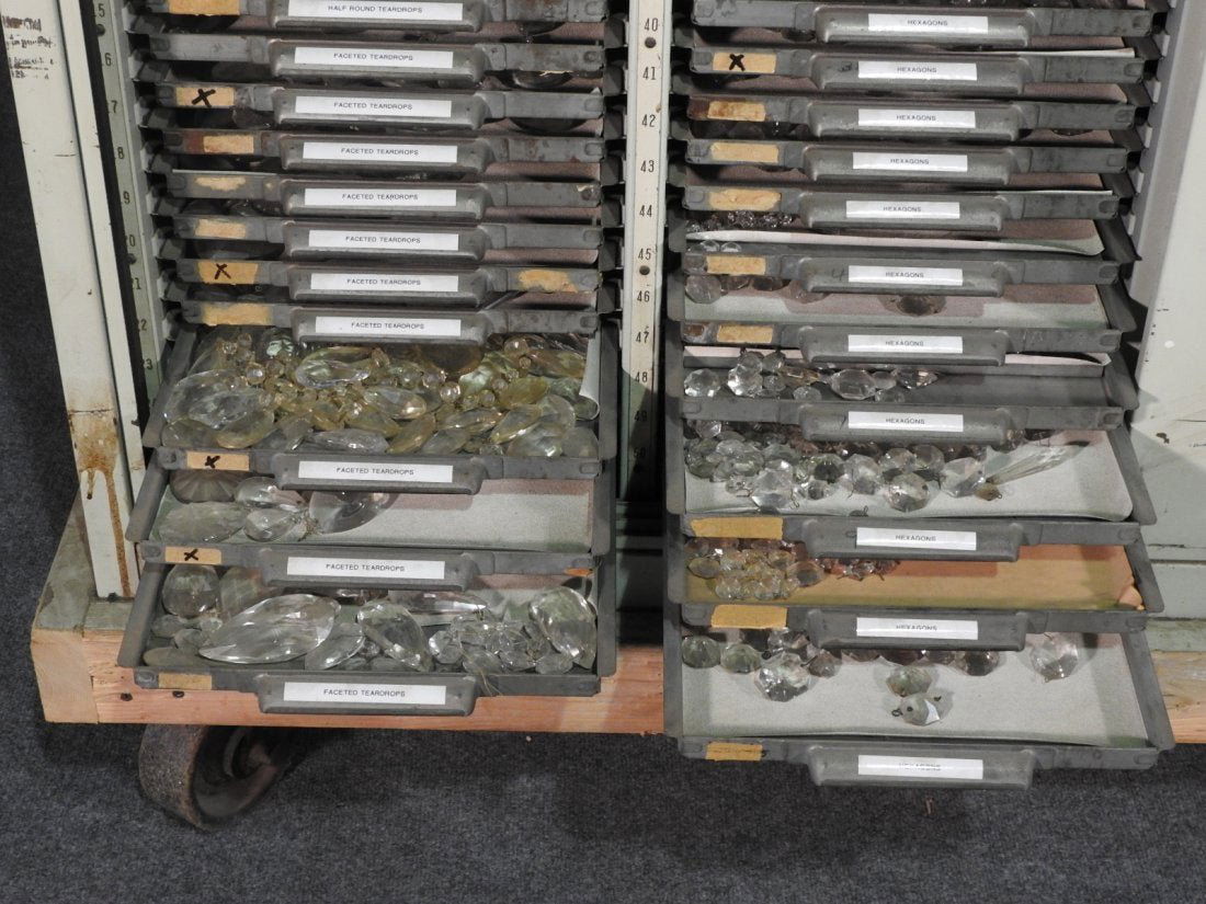 LARGE FILING CABINET w/ ASSORT. OF CHANDELIER CRYSTAL (1 of 16)