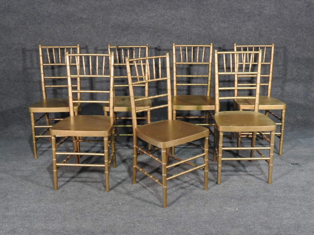 7 GILT PAINTED FAUX BAMBOO LADDER BACK CHAIRS (1 of 5)