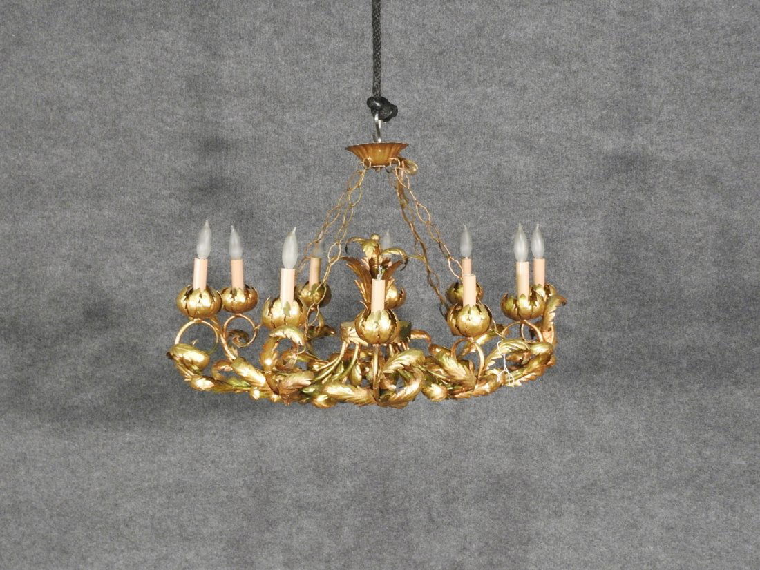 GILT METAL ITALIAN HANGING CHANDELIER (1 of 5)