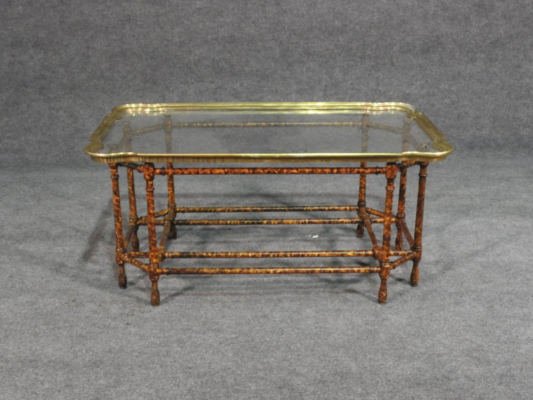 FAUX BAMBOO GLASS TOP TRAY TABLE (1 of 5)
