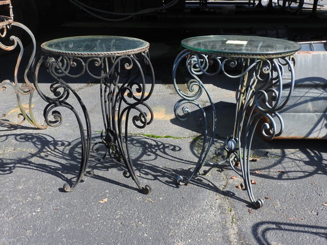 PAIR OF WROUGHT IRON END TABLES. (1 of 5)