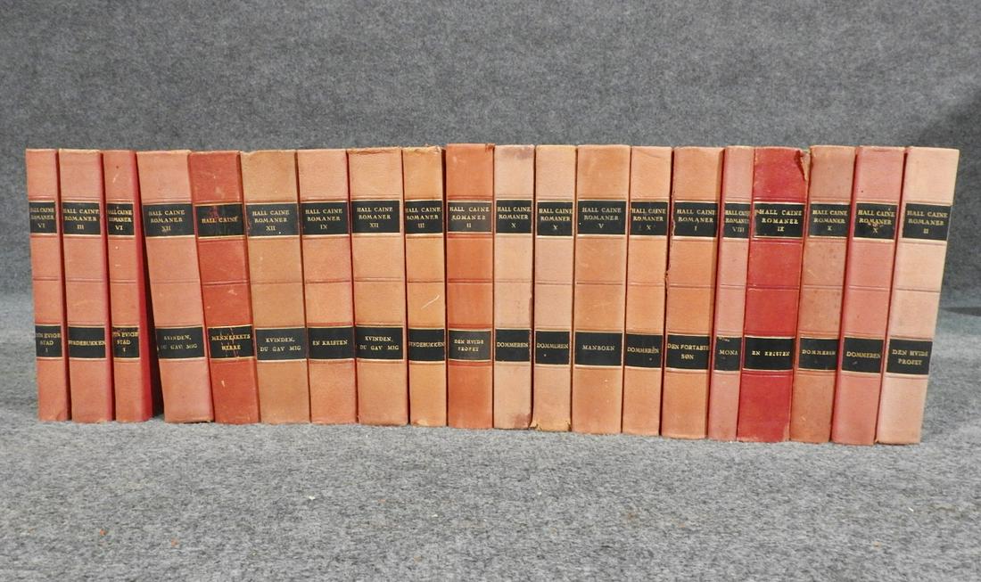 COLLECTION OF DANISH BOOKS by HALL CAINE ROMANER: Leatherbound. 20 books. Marbled cover
