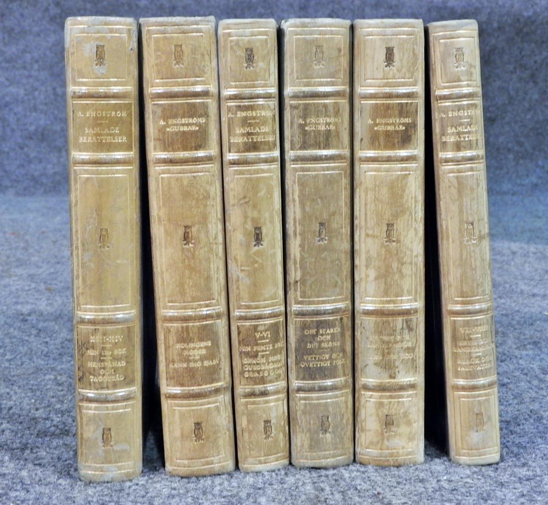 COLLECTION OF SWEDISH NOVELS by ALBERT ENGSTROM: Leatherbound. Marbled cover. 6 books.