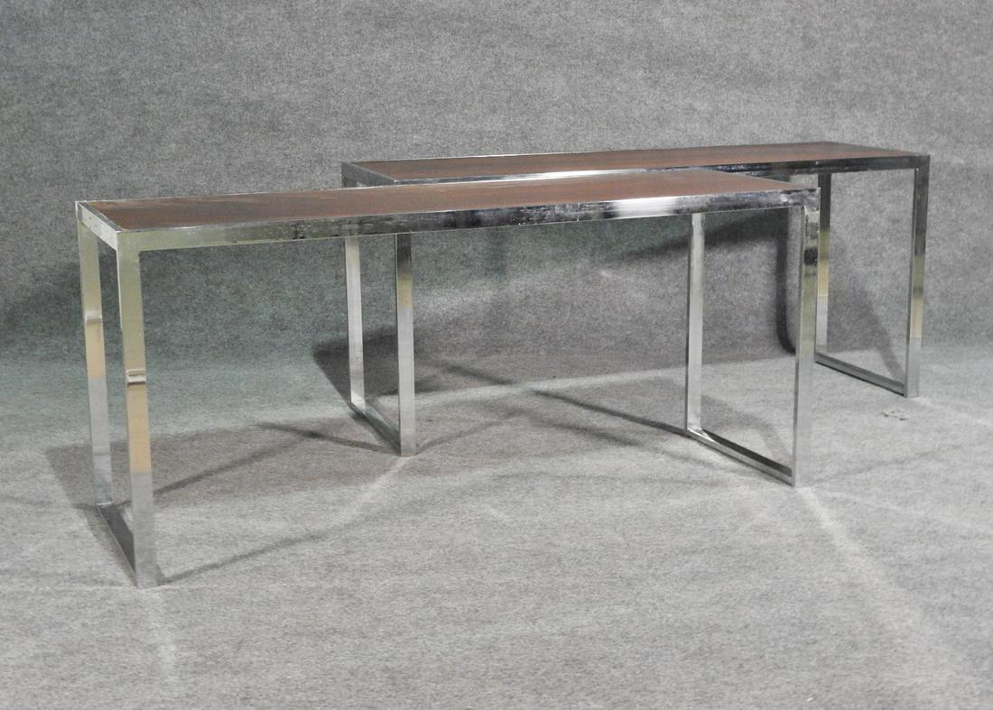 PAIR FLATBAR BAUGHMAN STYLE SOFA TABLES (1 of 4)