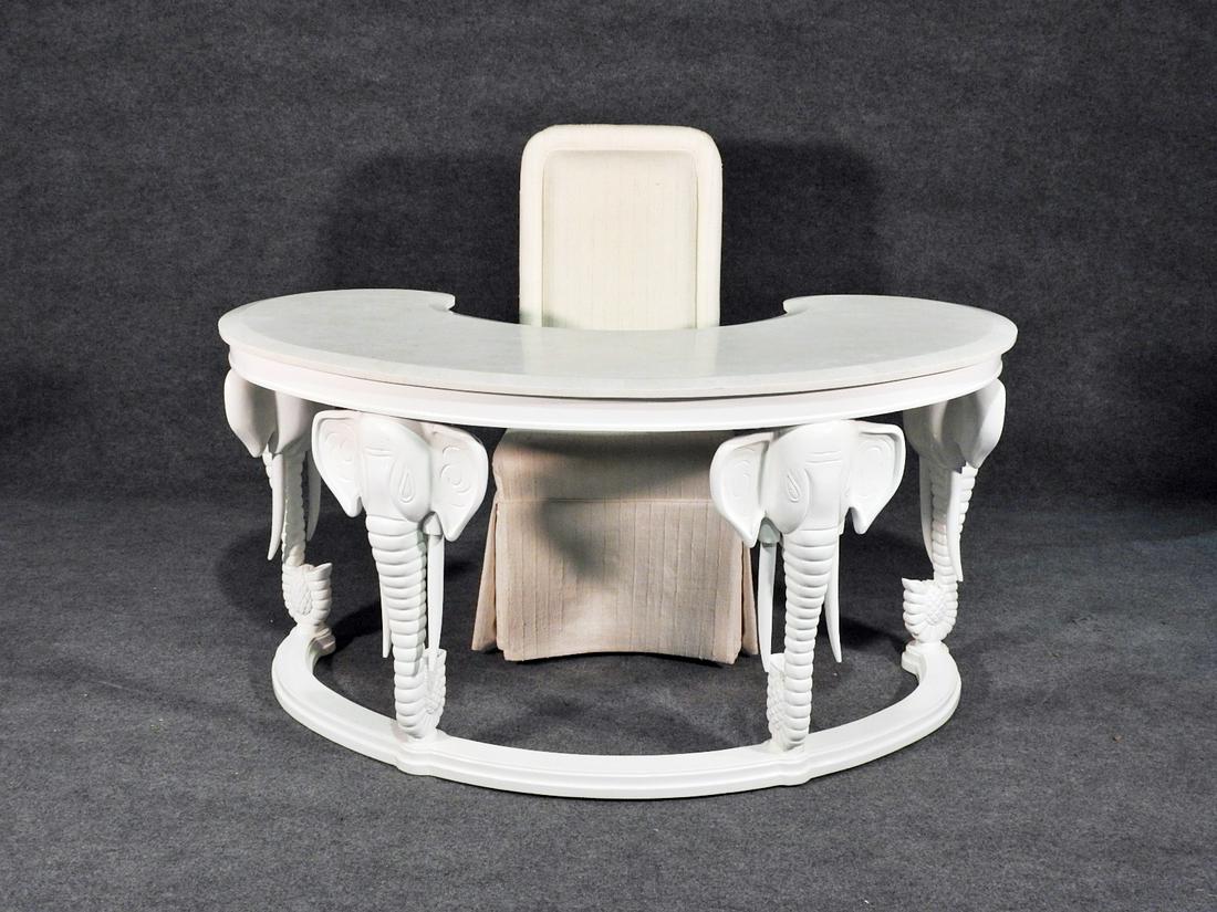 MODERN KIDNEY SHAPED DESK WITH ELEPHANT FACES & CHAIR (1 of 10)