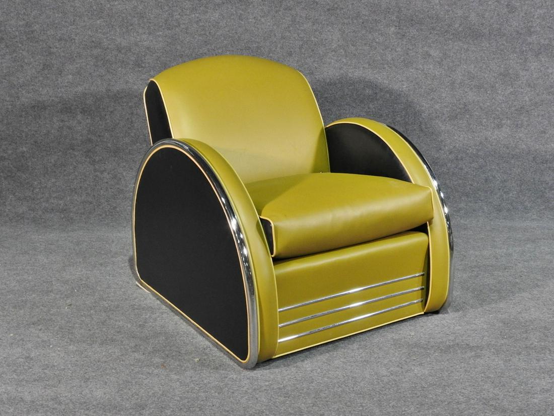 MODERN DECO STYLE CHROME AND VINYL ARMCHAIR (1 of 5)