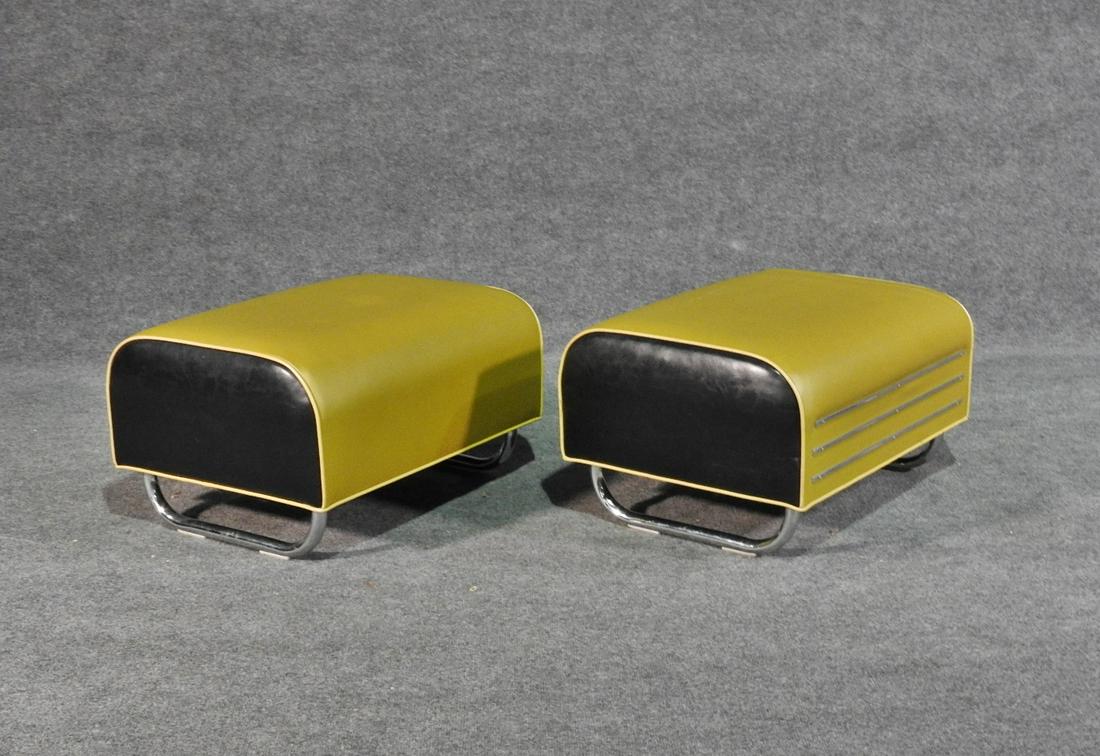 PAIR MODERN DECO STYLE CHROME AND VINYL OTTOMANS (1 of 5)
