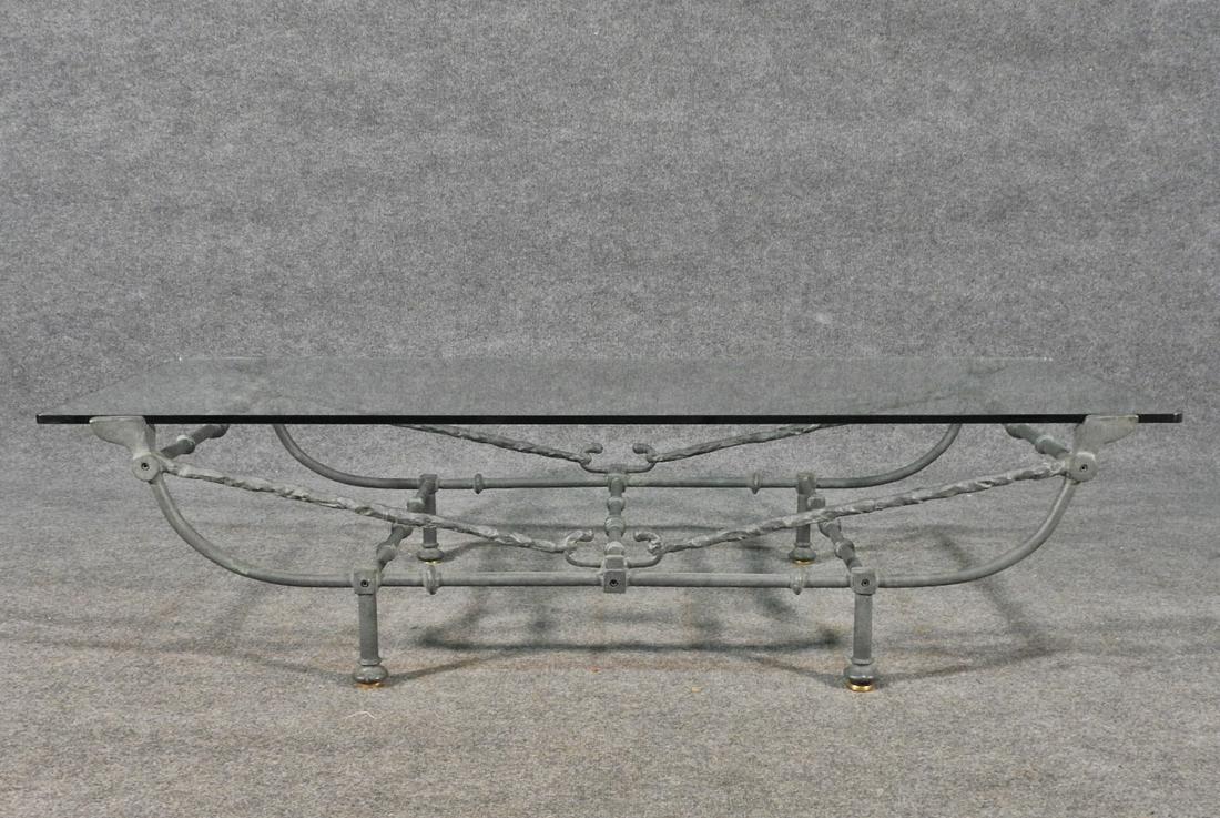 MODERN IRON BASE GLASS TOP COFFEE TABLE ATTR GIACOMETTI (1 of 7)