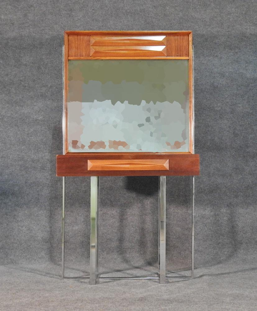 MID CENTURY MODERN FLAT BAR WALNUT CONSOLE W MIRROR (1 of 8)