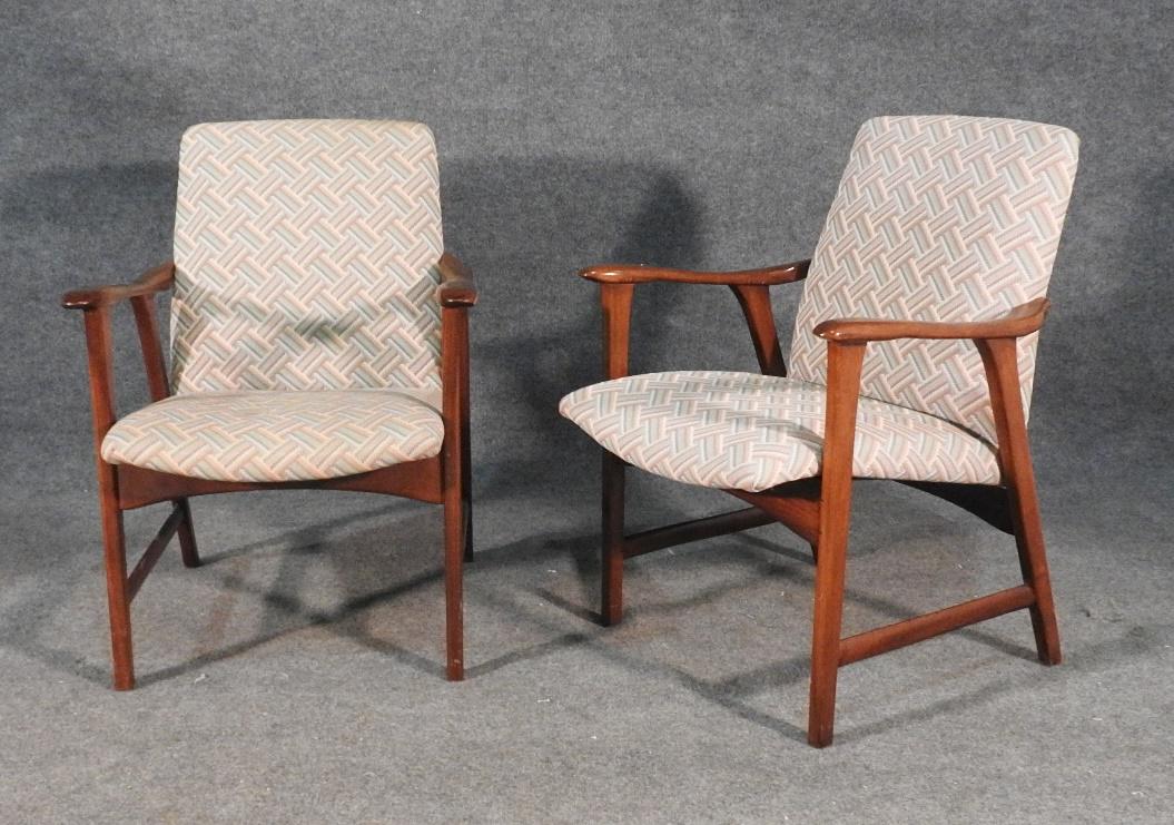 PAIR MID CENTURY MODERN WALNUT ARM CHAIRS (1 of 10)