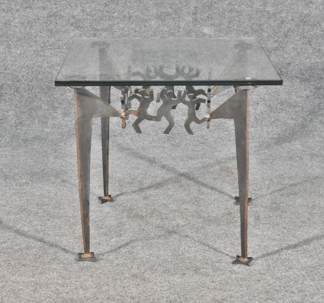 MID CENTURY MODERN BRUTALIST STYLE GLASS TOP END TABLE (1 of 8)