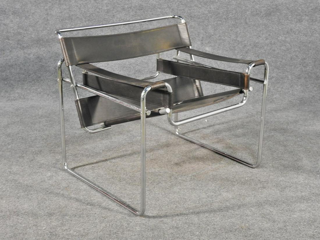 CHROME FRAME LEATHER UPHOLSTERED ARM CHAIR (1 of 7)