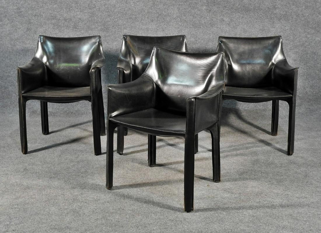 4 CASSINA CAB CHAIRS: Leather upholstery. 32" h x 23" w x 18 1/2" d. Seat height 17 1/4".