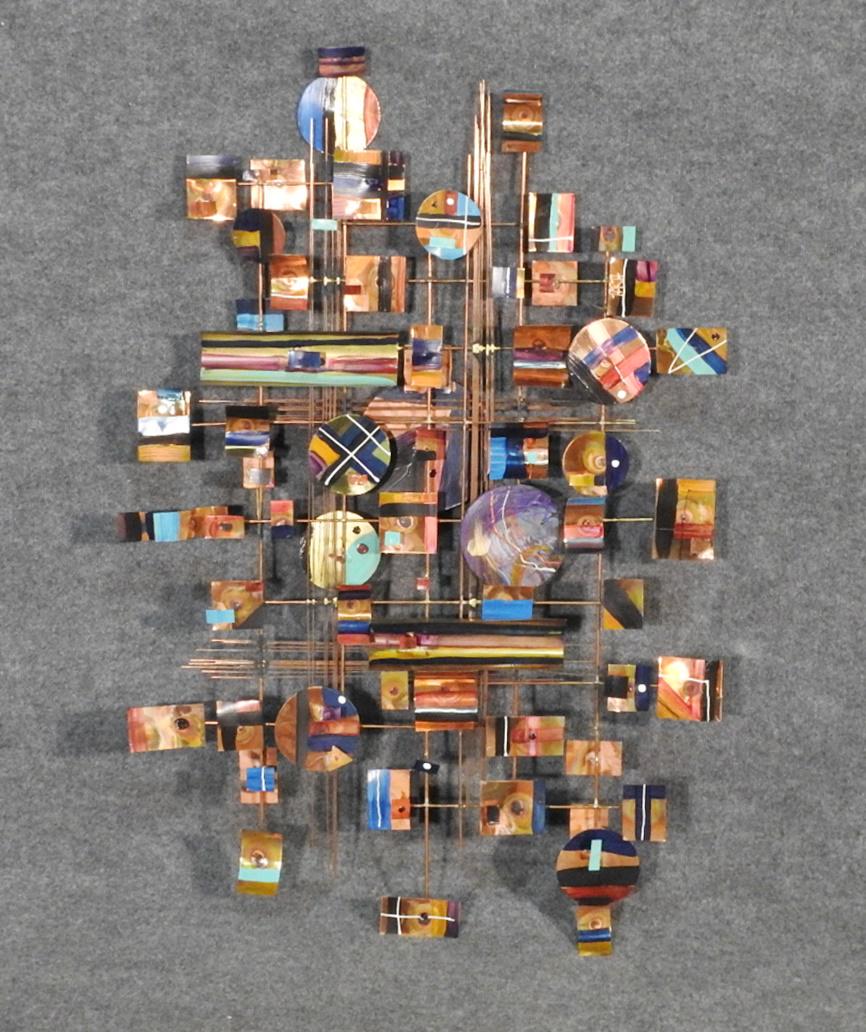 MIXED METAL MODERN SCUPTURE ATTR HENRY HARVEY: Mixed metals. Painted. 48" h x 29 1/2" w x 2 1/2" d.