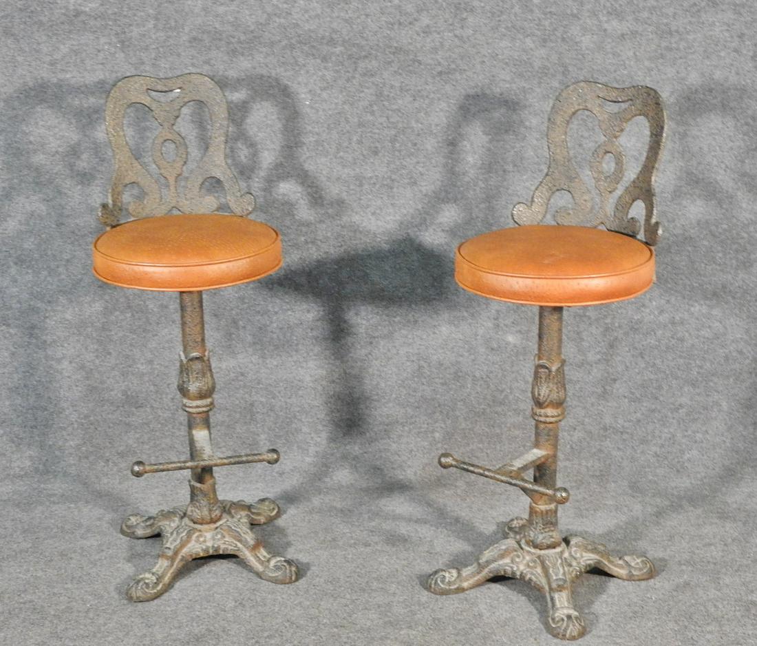 PAIR MODERN DESIGN CAST IRON BAR STOOLS (1 of 3)