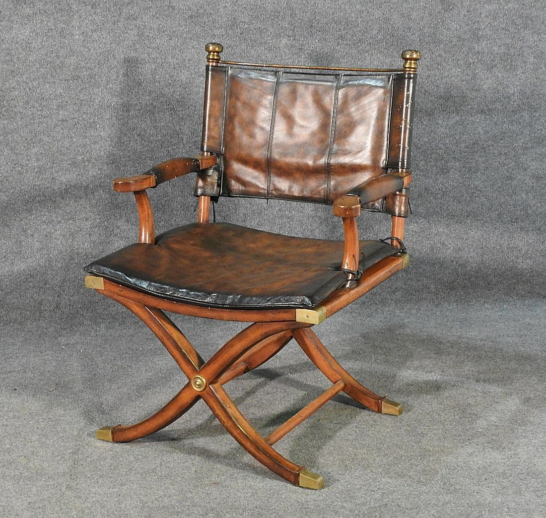 CAMPAIGN STYLE LEATHER ARM CHAIR (1 of 10)