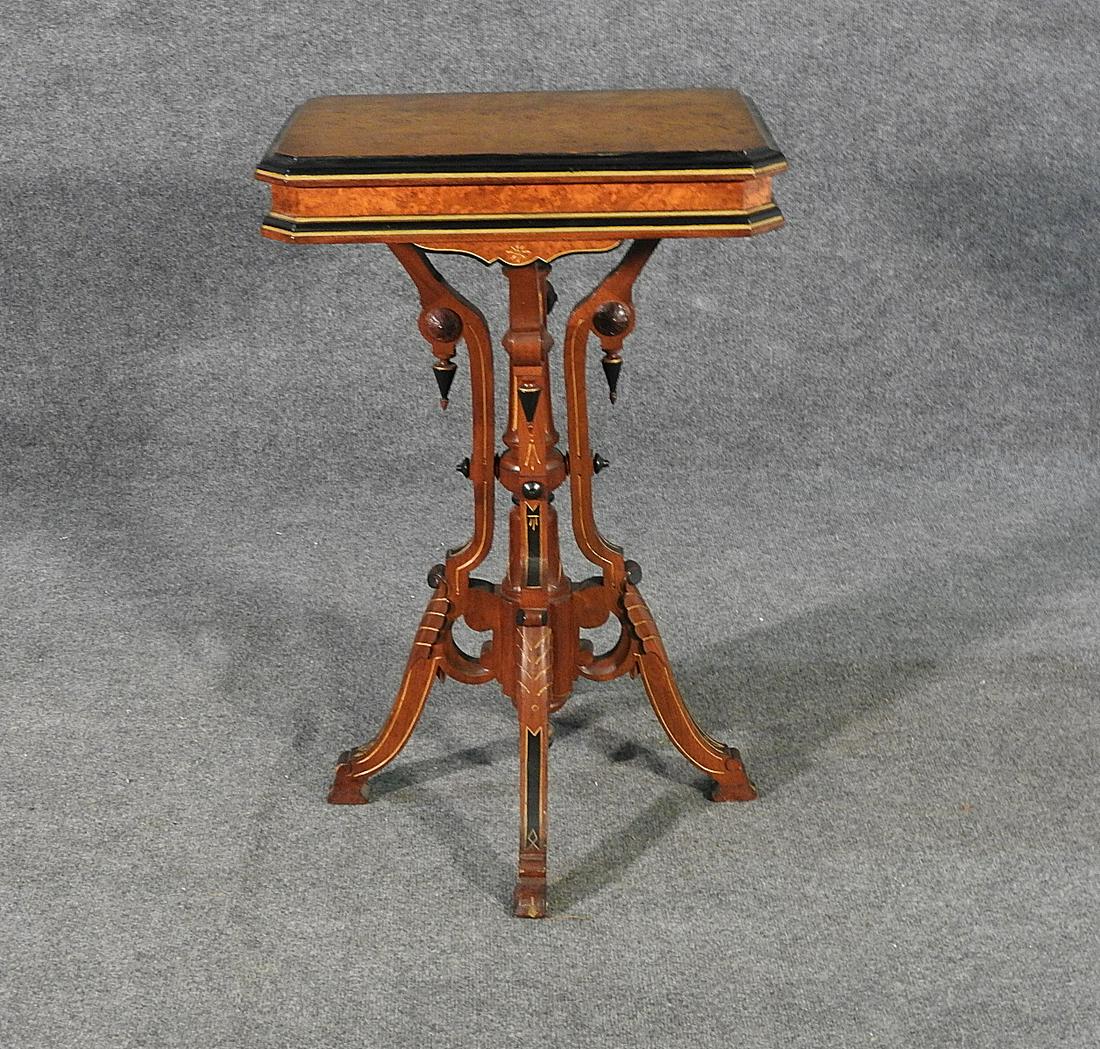 VICTORIAN BURL TOP END TABLE (1 of 7)