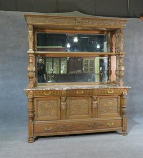 FIGURAL MARBLE TOP OAK SIDEBOARD W SUPERSTRUCTURE (1 of 14)