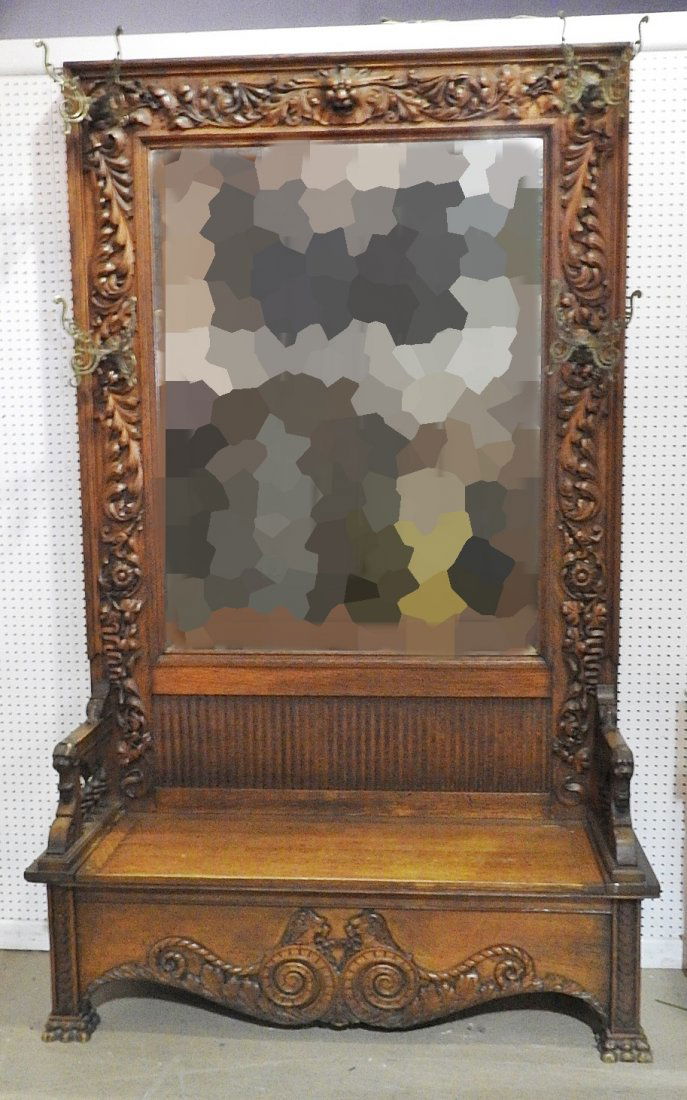 MONUMENTAL CARVED OAK HALL RACK (1 of 6)
