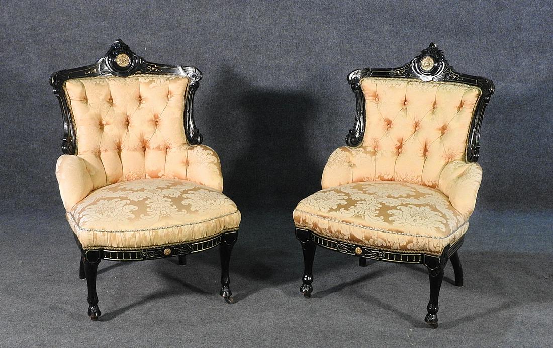 PAIR EBONIZED VICTORIAN SIDE CHAIRS BY POTTIER & STYMUS (1 of 12)