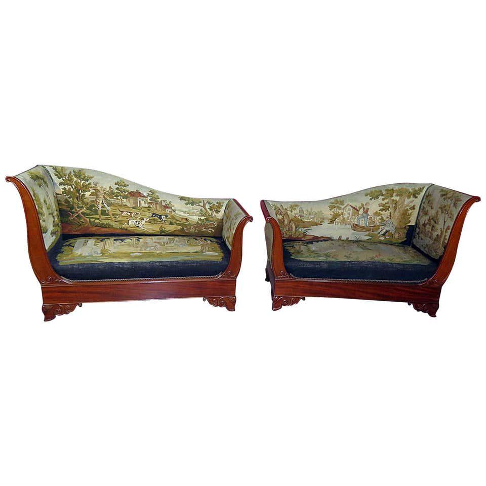 PAIR REGENCY STYLE NEEDLEPOINT RECAMIERS/CHAISES (1 of 14)