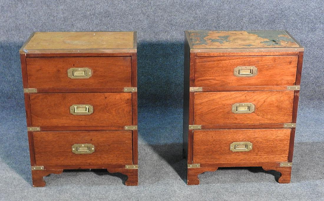 PAIR ANTIQUE ENGLISH DIMINUTIVE CAMPAIGN CHESTS (1 of 7)
