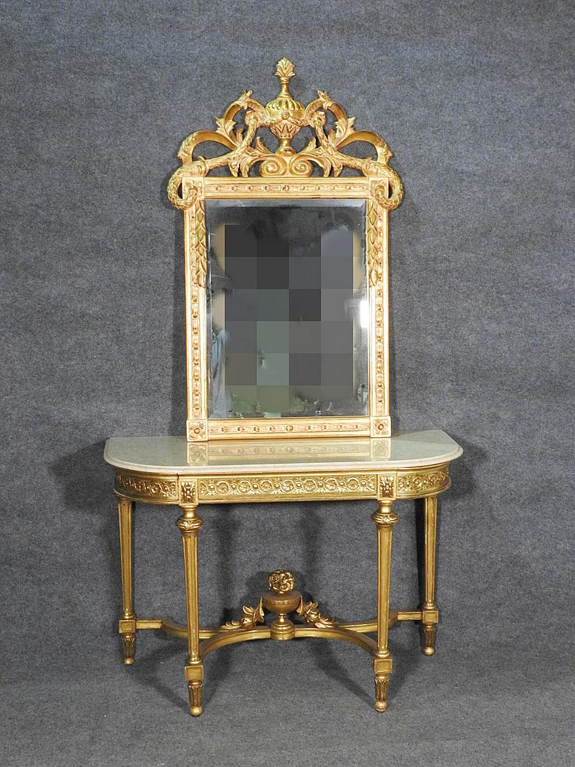 MARBLE TOP GILT CONSOLE WITH MIRROR (1 of 11)