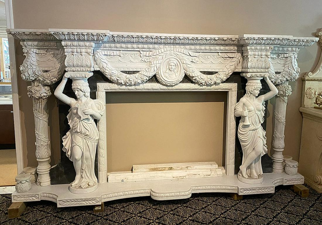 FIGURAL CARVED MARBLE CUSTOM MANTEL (1 of 7)