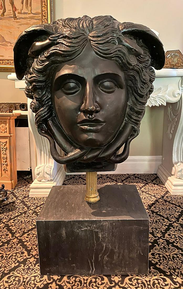 BRONZE MEDUSA HEAD ON MARBLE BASE (1 of 4)