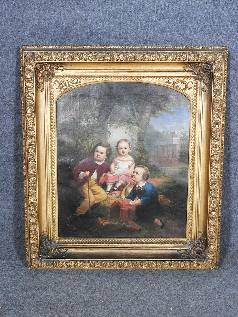 SIGNED OIL PAINTING OF THREE CHILDREN (1 of 8)