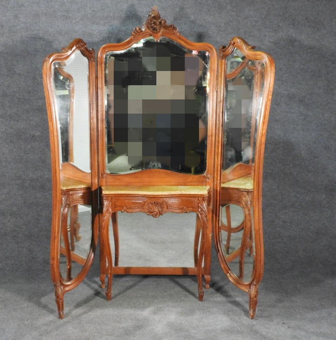 WALNUT TRIFOLD VANITY AND MIRROR (1 of 9)