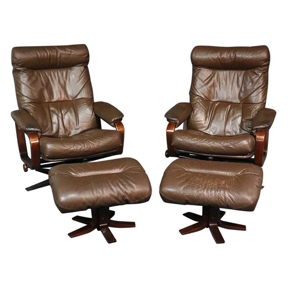 PR MOBLER LEATHER RECLINING CHAIRS W OTTOMANS (1 of 12)