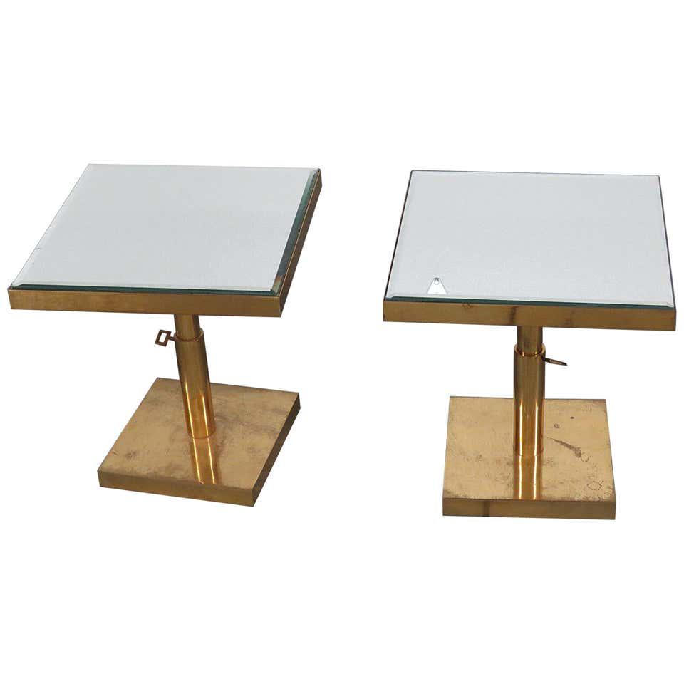 PR ADJUSTABLE BRASS MIRRORED TOP END TABLES (1 of 7)