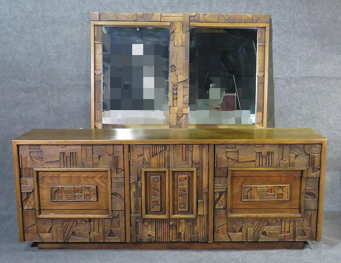 LANE BRUTALIST STYLE DRESSER & MIRROR (1 of 9)