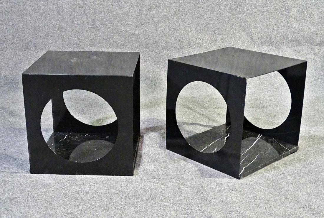 MINOTTI attr. PAIR STEEL AND MARBLE SIDE TABLES (1 of 8)