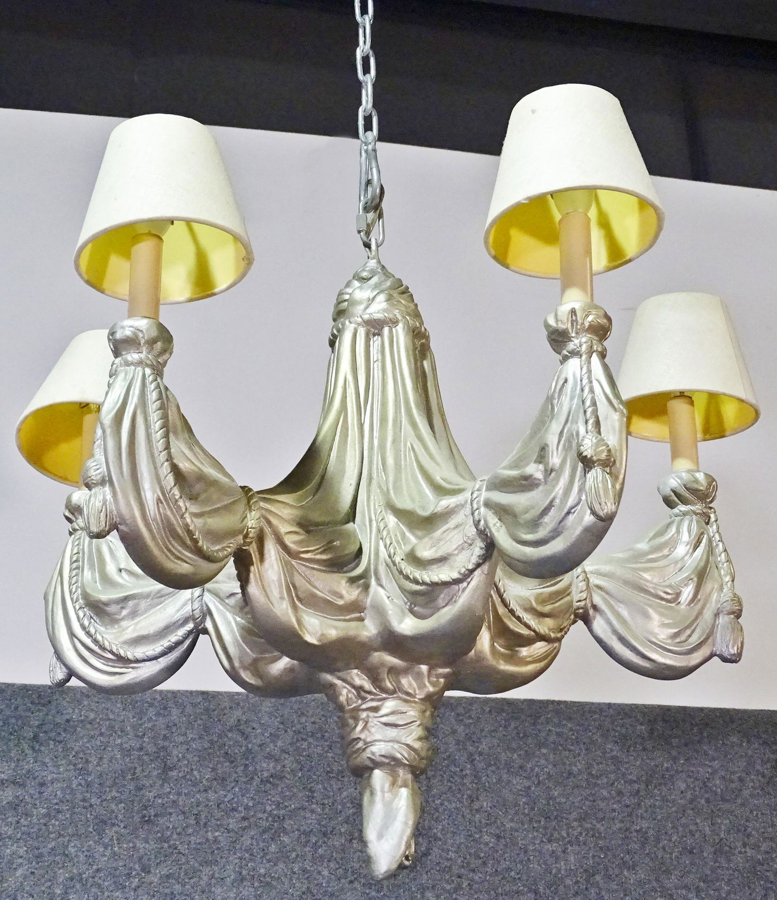 SERGE ROCHE STYLE DRAPED CHANDELIER: Painted. 5 shades. 22 1/2" h x 23" diameter.