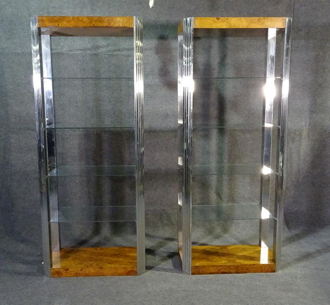 PR BURL WALNUT & CHROME ETAGERES FOR PACE BY ROSEN (1 of 11)