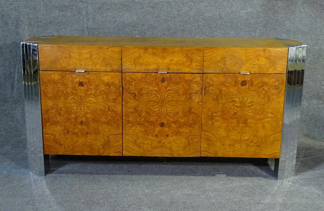 BURL WALNUT & CHROME SIDEBOARD FOR PACE BY ROSEN (1 of 7)
