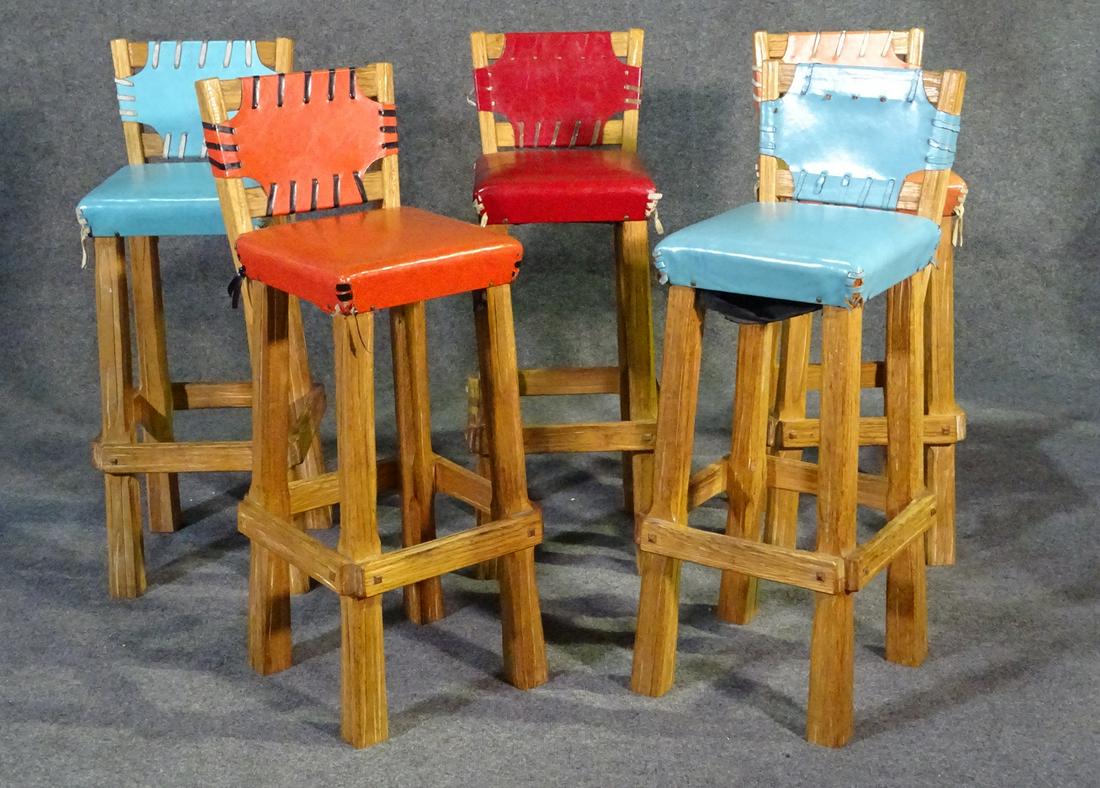 5 WESTERN OAK BAR STOOLS (1 of 13)