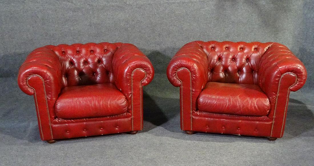 PAIR LEATHER CHESTERFIELD CUBE CHAIRS (1 of 8)
