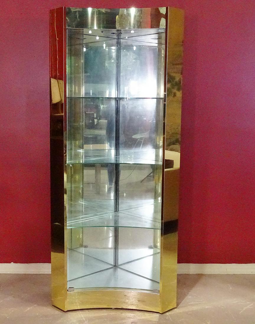 MID CENTURY MODERN BRASS CORNER CURIO CABINET (1 of 8)